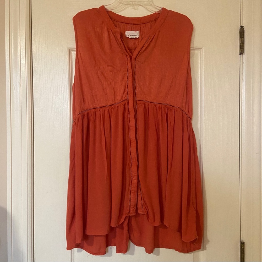Anthropologie Orange Sleeveless Tunic with Mandarin Collar